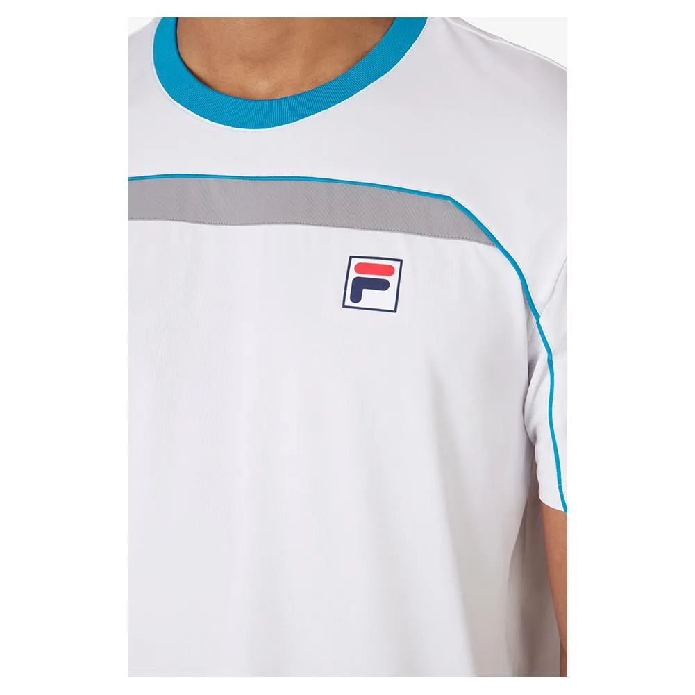 Men's Back Spin Short Sleeve Tennis Top White and Silver Sconce