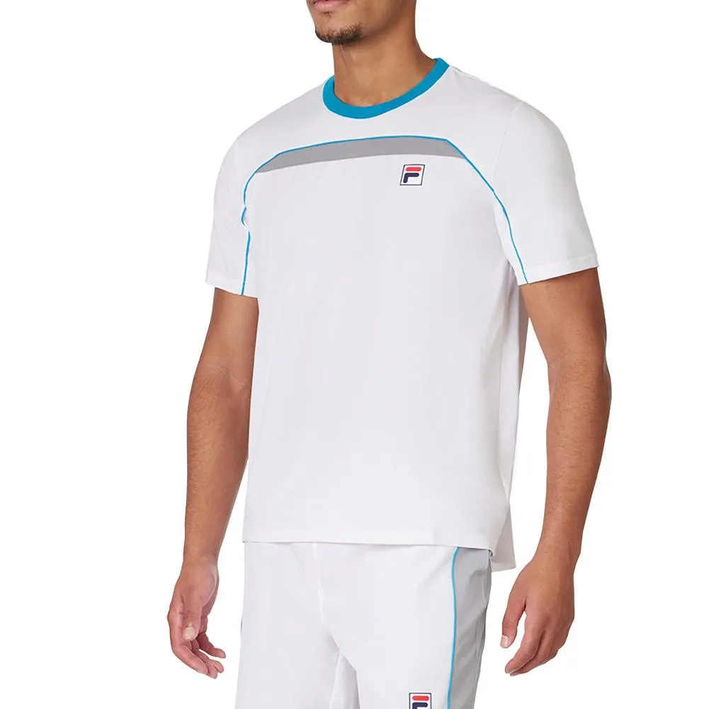 Men's Back Spin Short Sleeve Tennis Top White and Silver Sconce