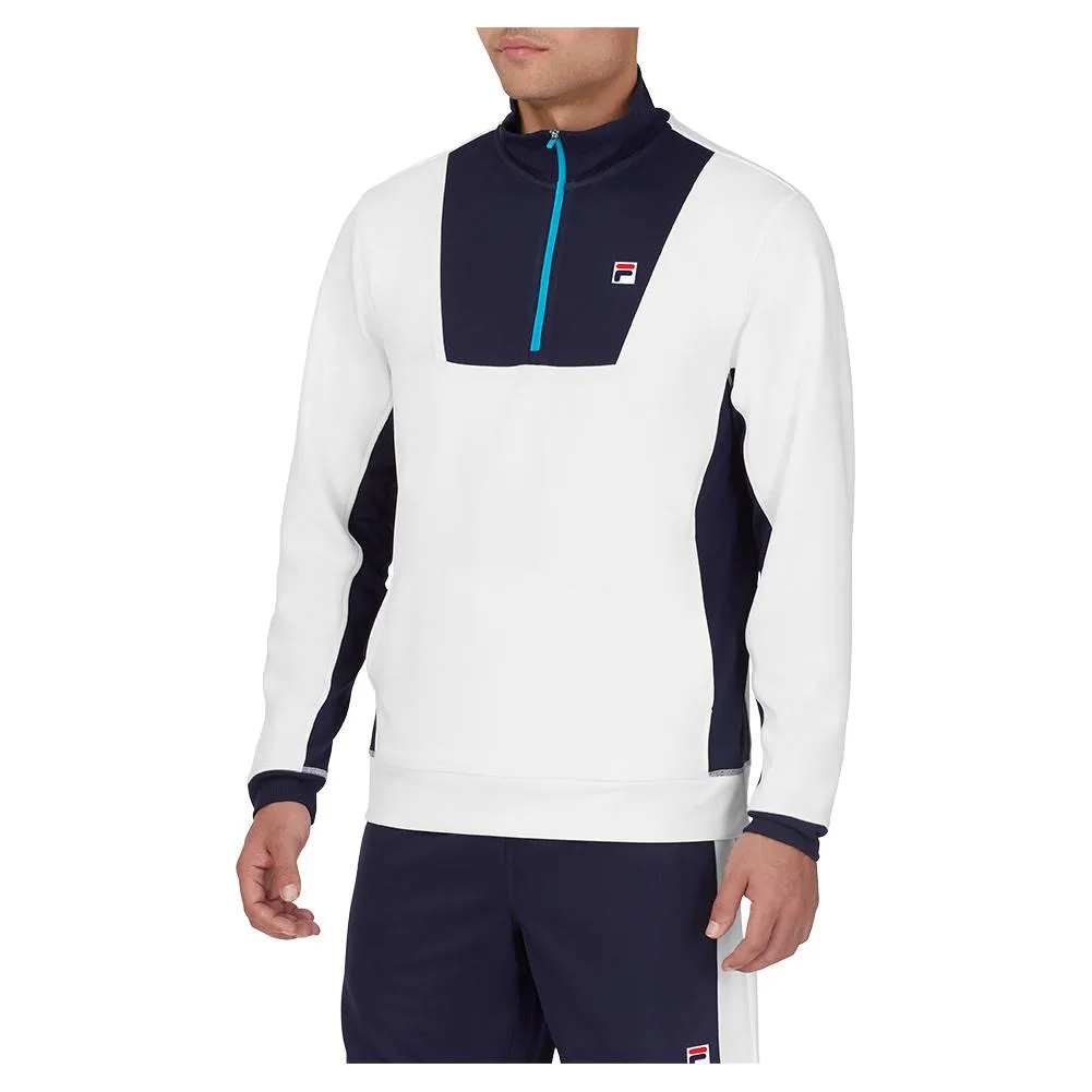 Men`s Groundbreaker Long Sleeve 1/4 Zip Tennis Top White and Navy