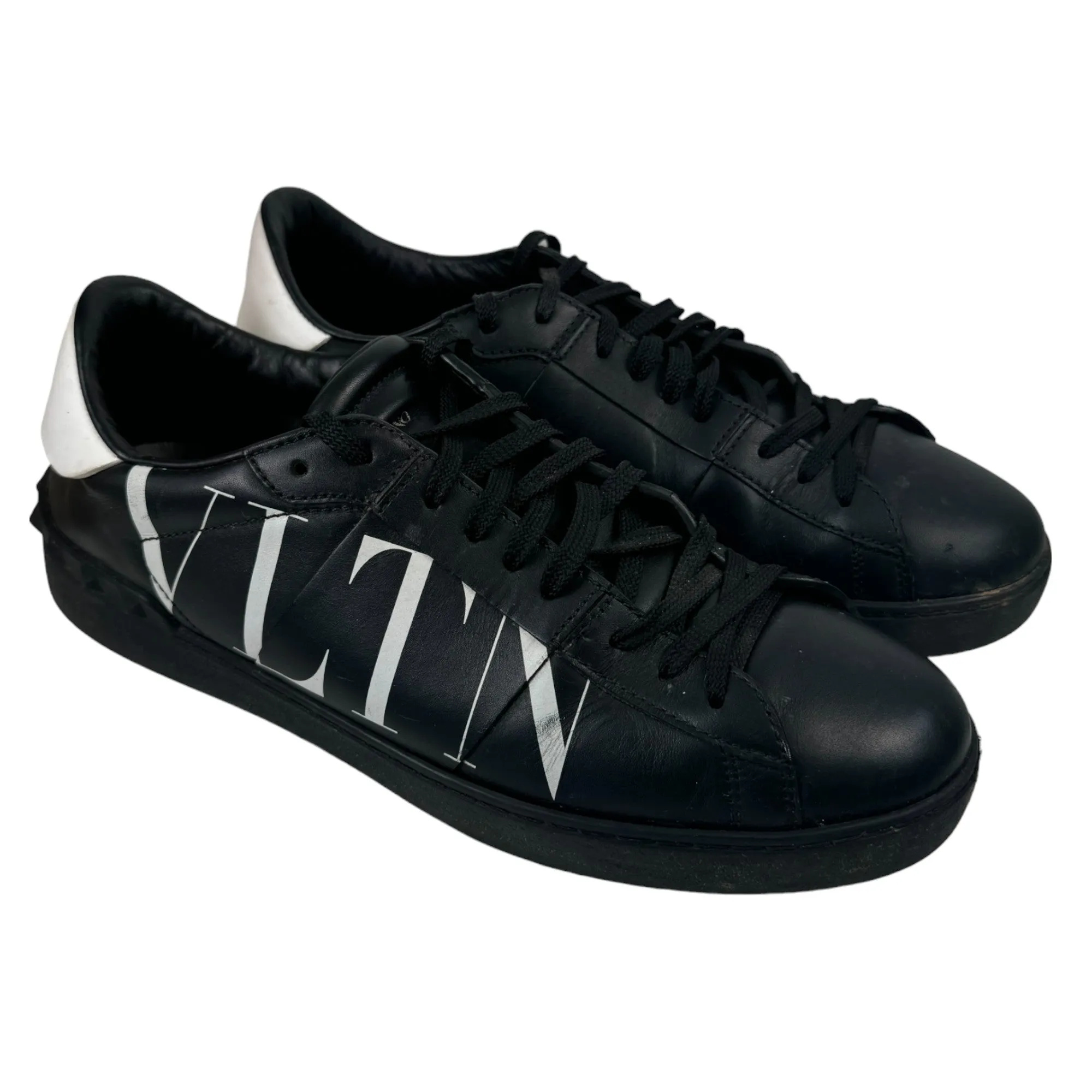 Men's Leather Logo Runner Low Trainers Black Size EU 43 / UK 9