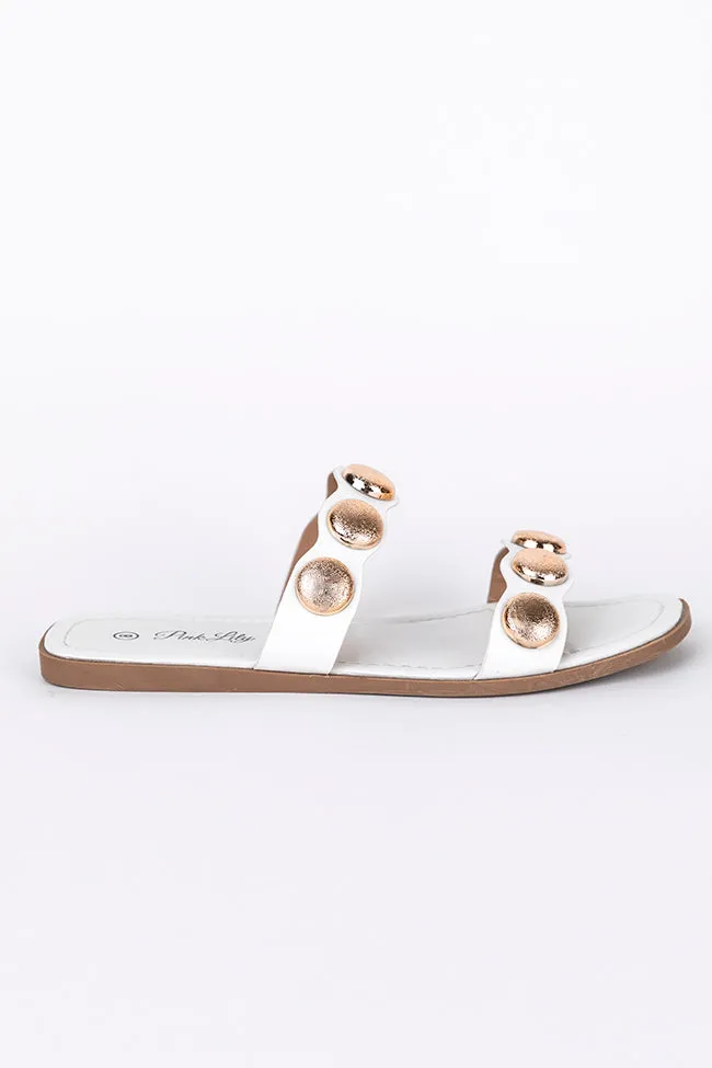 Mira Beige and White Embellished Slides FINAL SALE