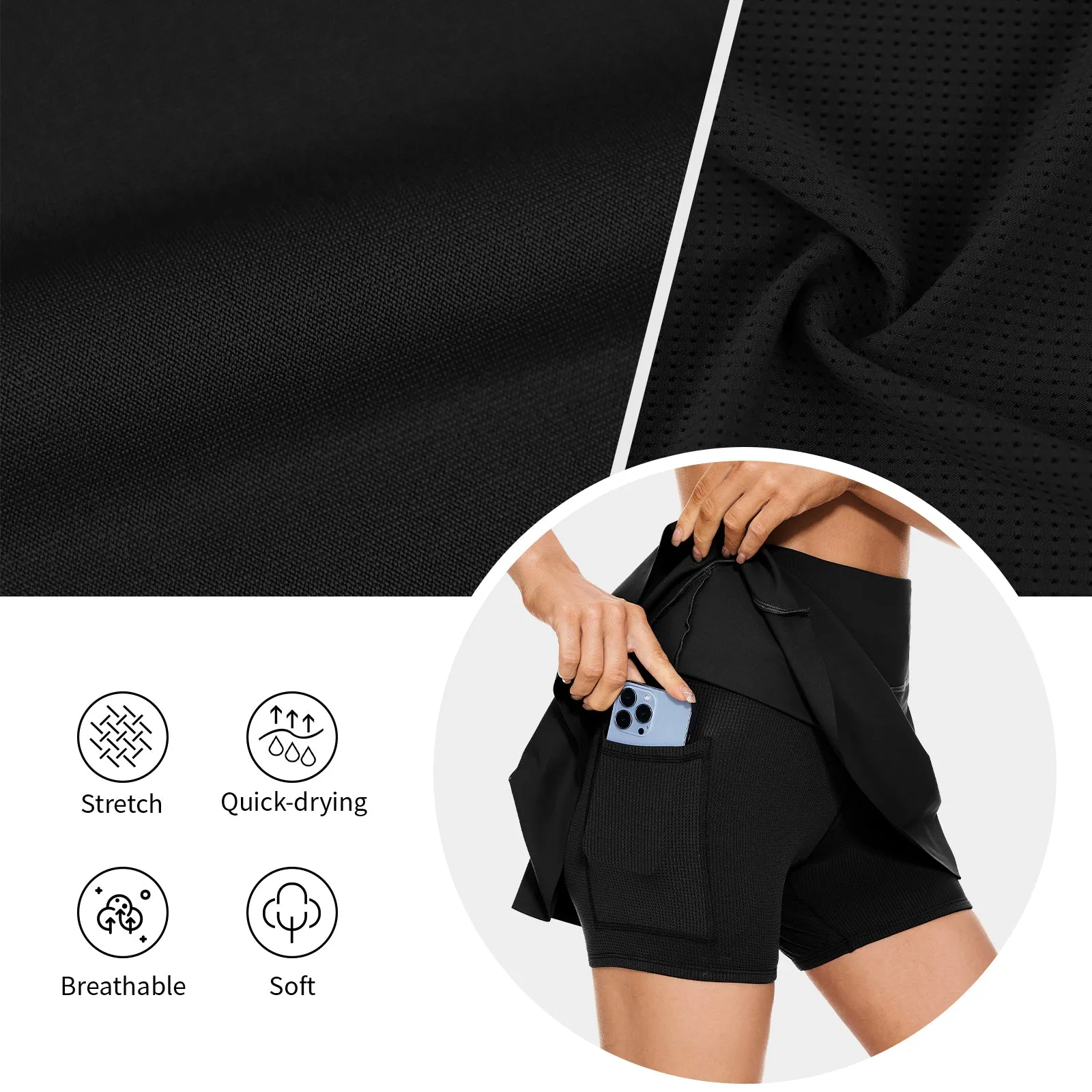 MOTEEPI High Waisted Tennis Skirt 13" Pleated Golf Skirts for Women Short with Pockets for Workout Running Sports Black XX-Small