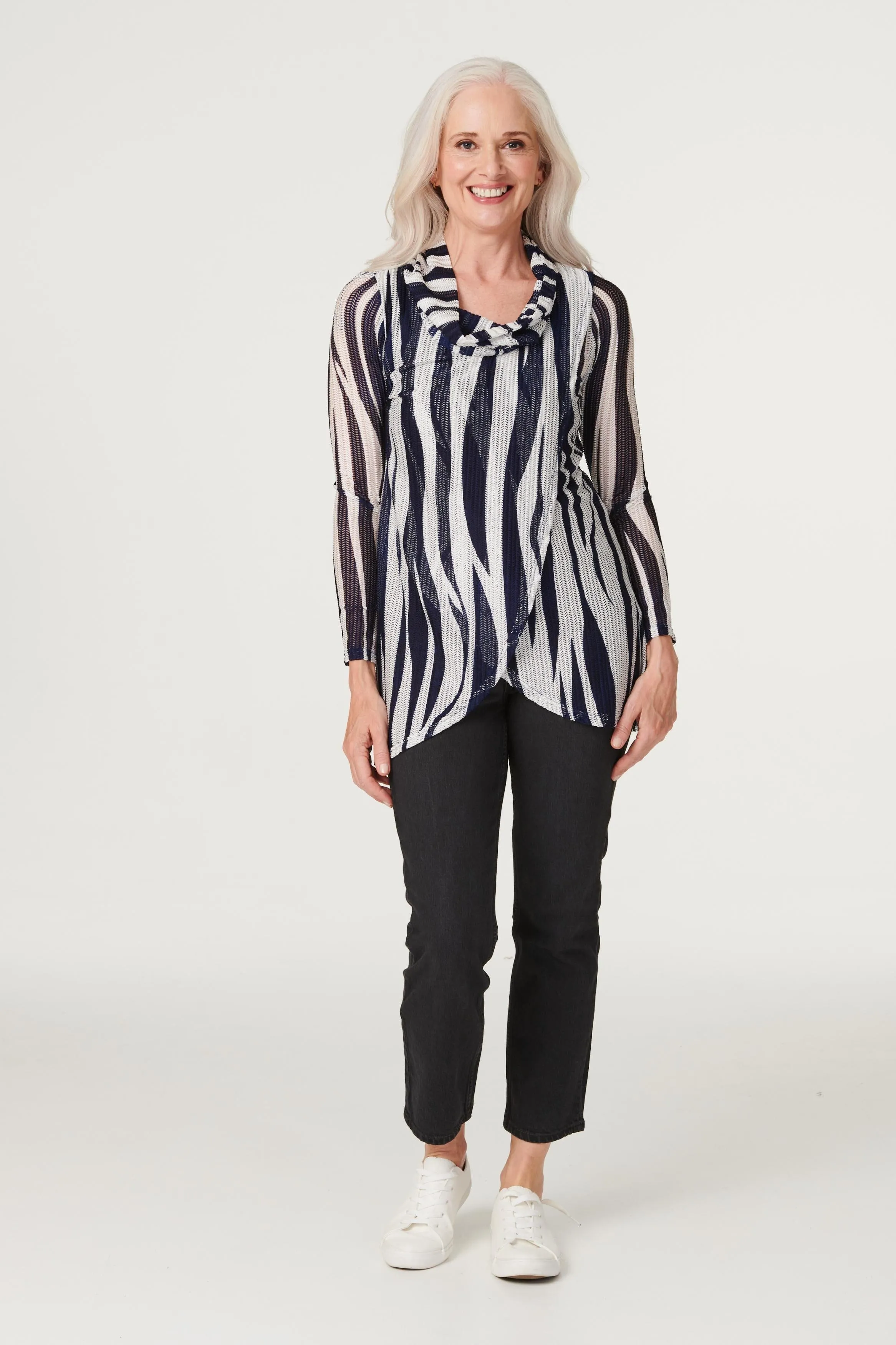 Printed Cowl Neck Layered Blouse