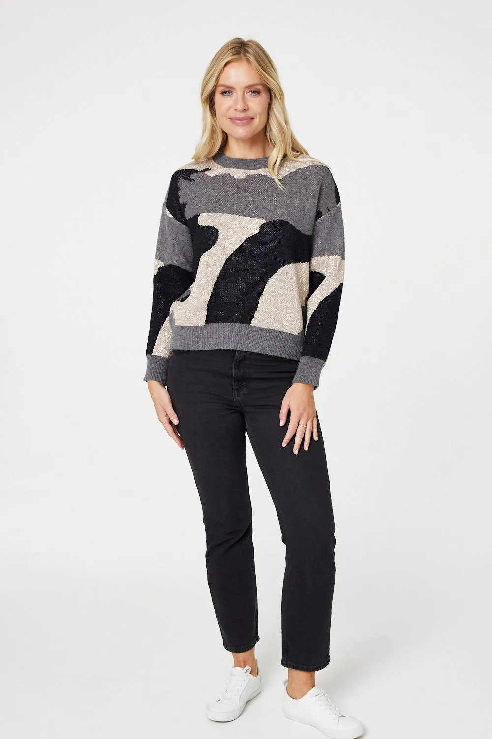 Printed Metallic Knit Jumper