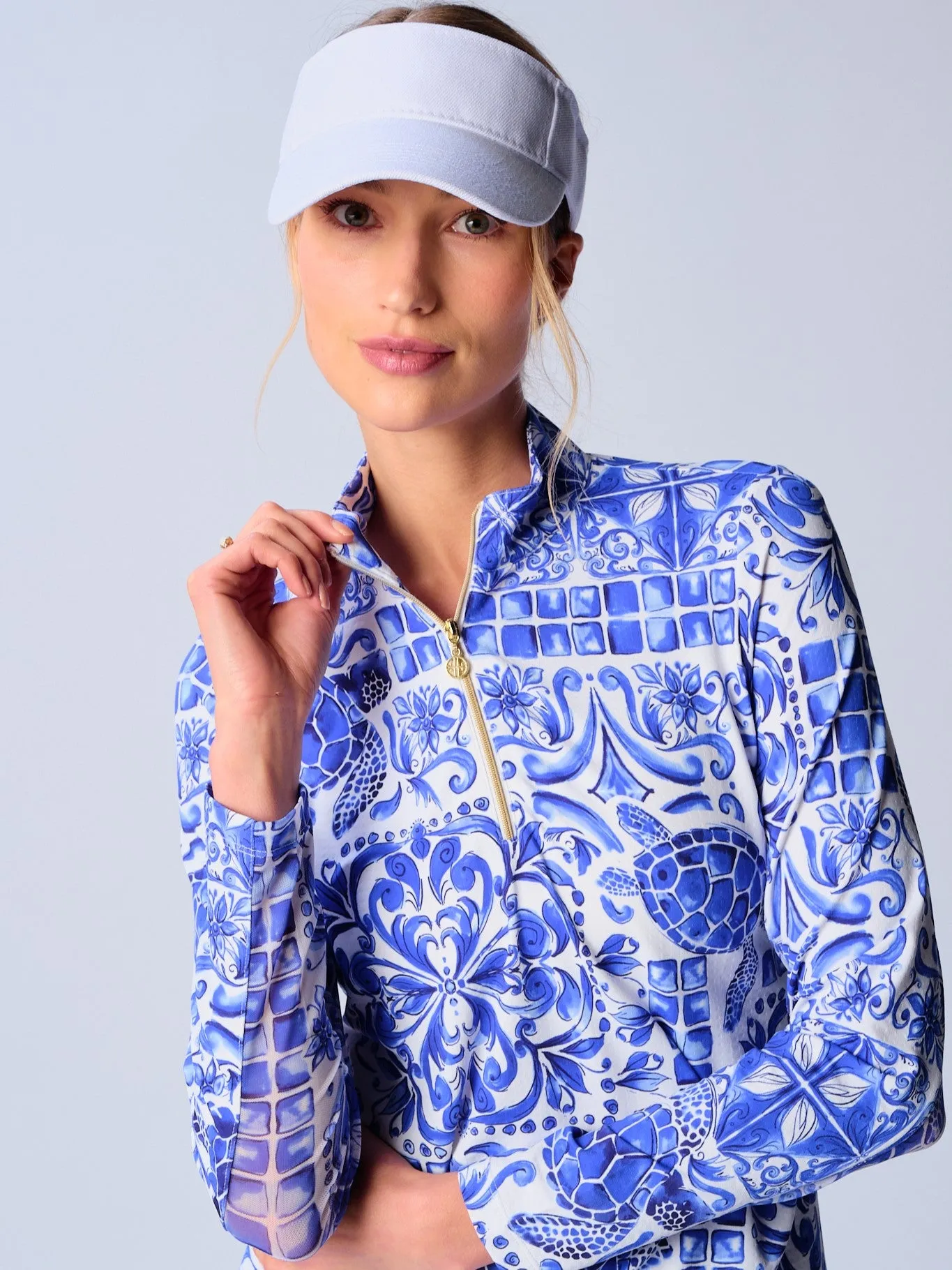 Quarter Zip Sun Protection Top In Blue Turtle