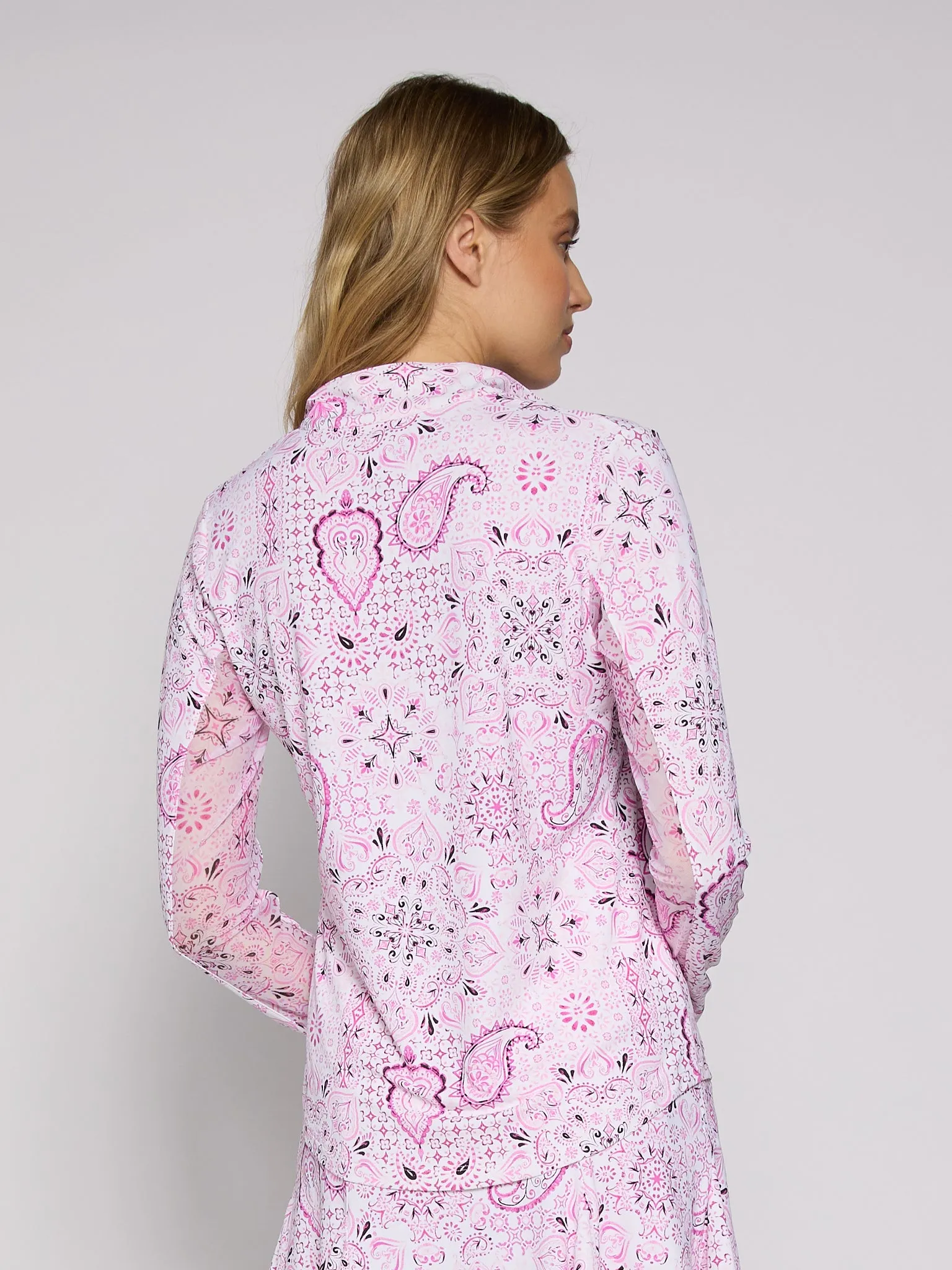 Quarter Zip Sun Protection Top In Pink Paisley