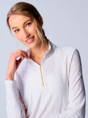 Quarter Zip Sun Protection Top In White Eyelet