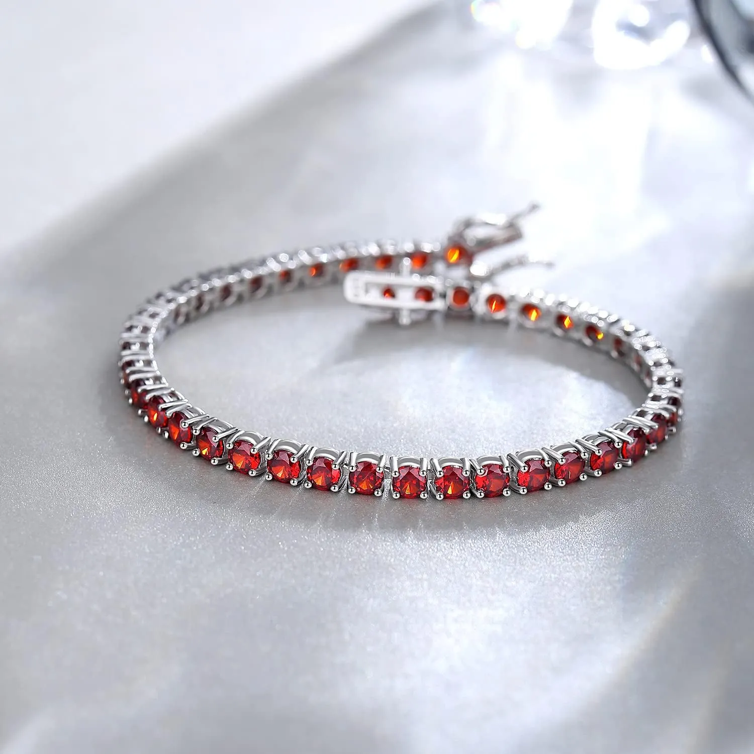 "Bold Strength" Red Garnet Tennis Sterling Silver Bracelet