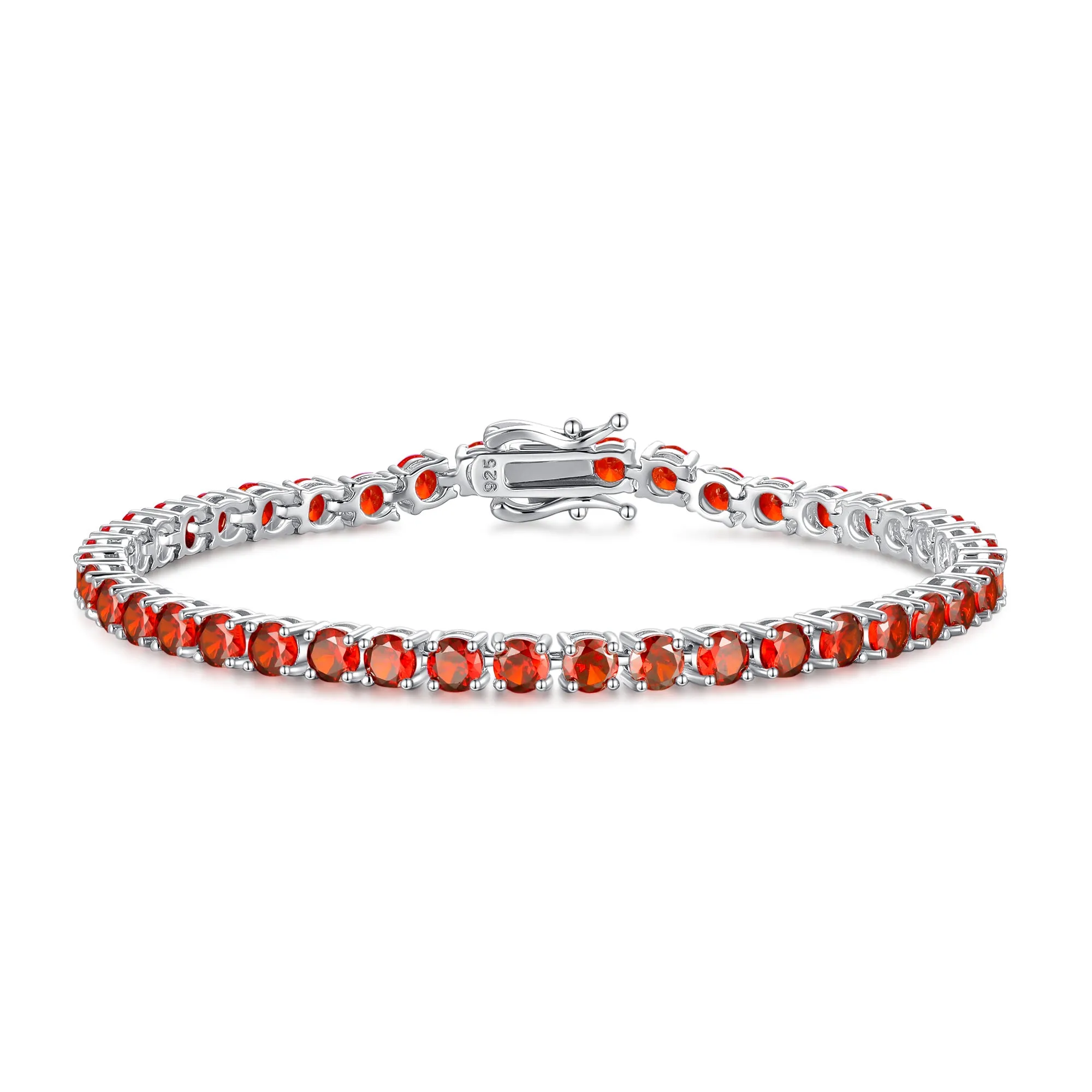 "Bold Strength" Red Garnet Tennis Sterling Silver Bracelet