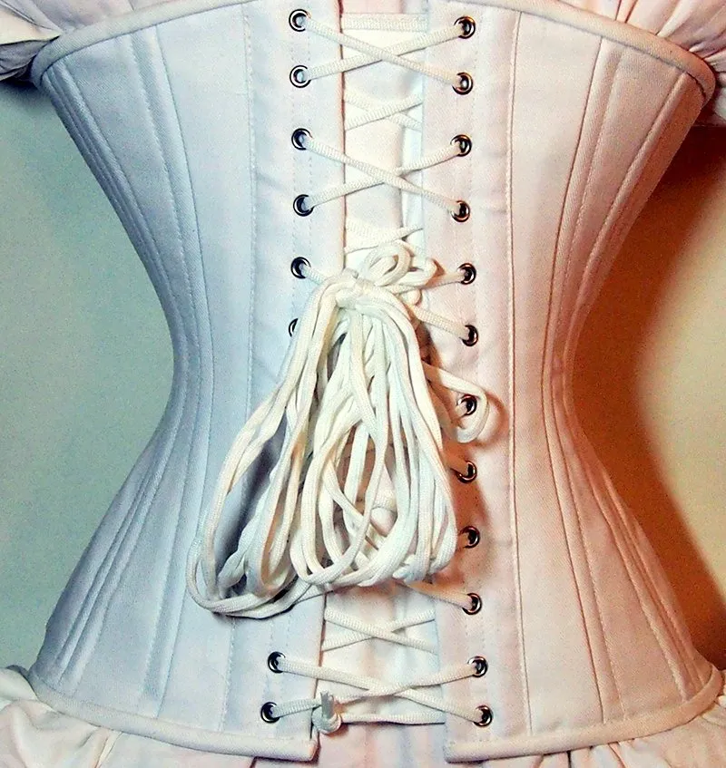 Real double row steel boned underbust corset from cotton. Waist training fitness edition