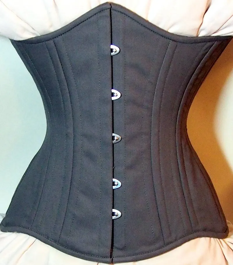 Real double row steel boned underbust corset from cotton. Waist training fitness edition