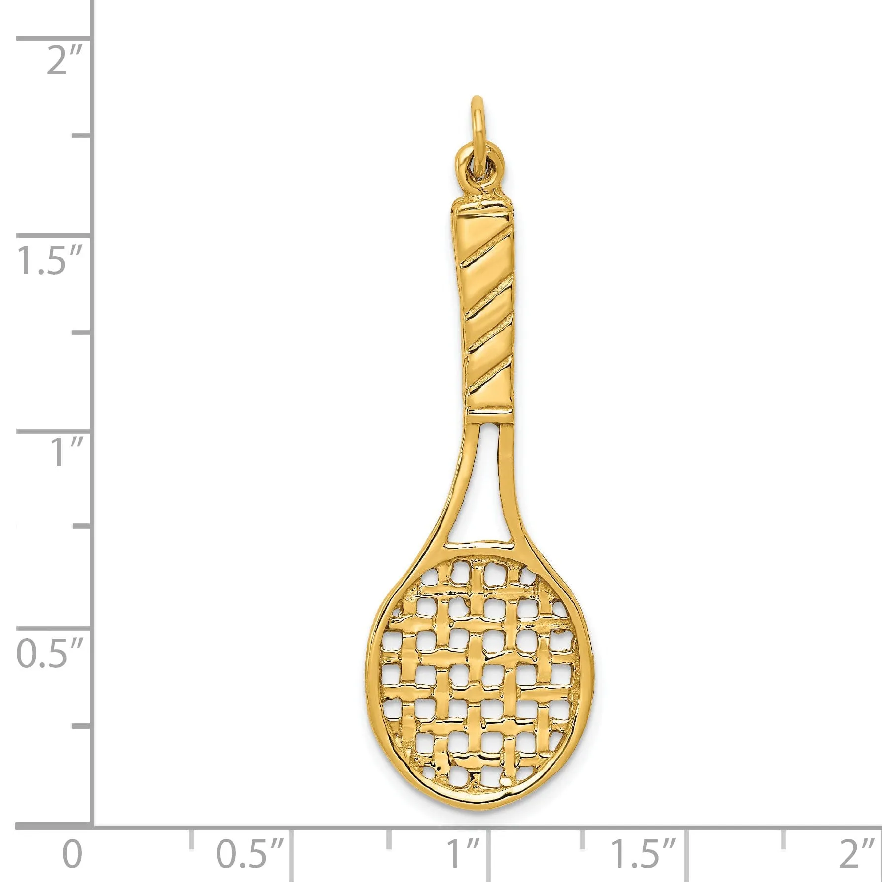 Solid 14k Yellow Gold 3D Tennis Racquet Pendant