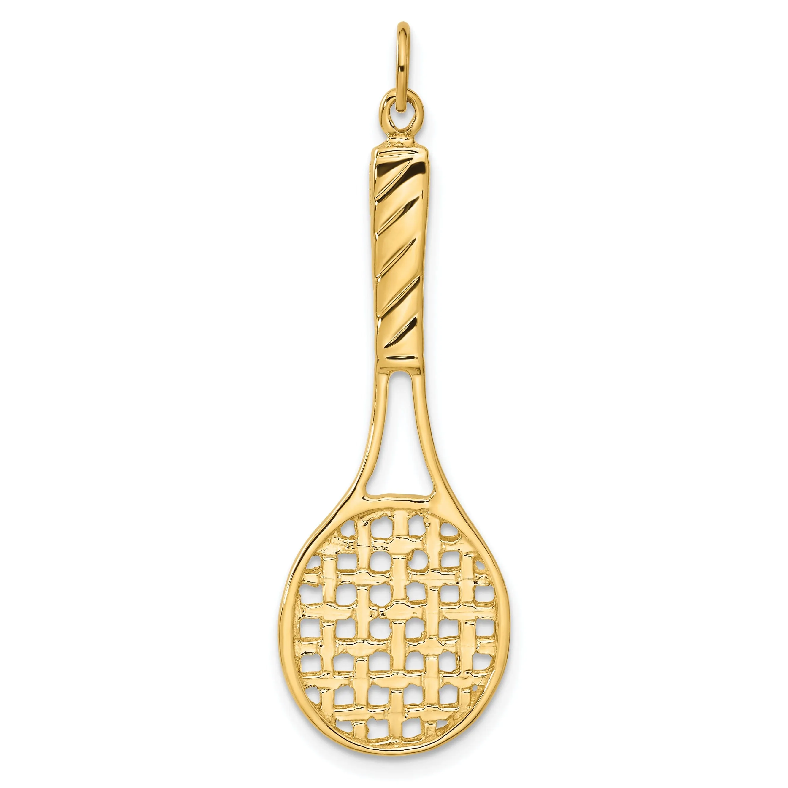 Solid 14k Yellow Gold 3D Tennis Racquet Pendant