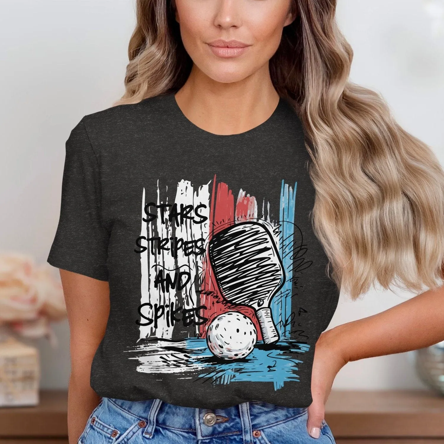 Stars Stripes and Spikes T-Shirt, Fun Patriotic Table Tennis Shirt, Retro Ping Pong Graphic Tee, Cool Sports Tank Top