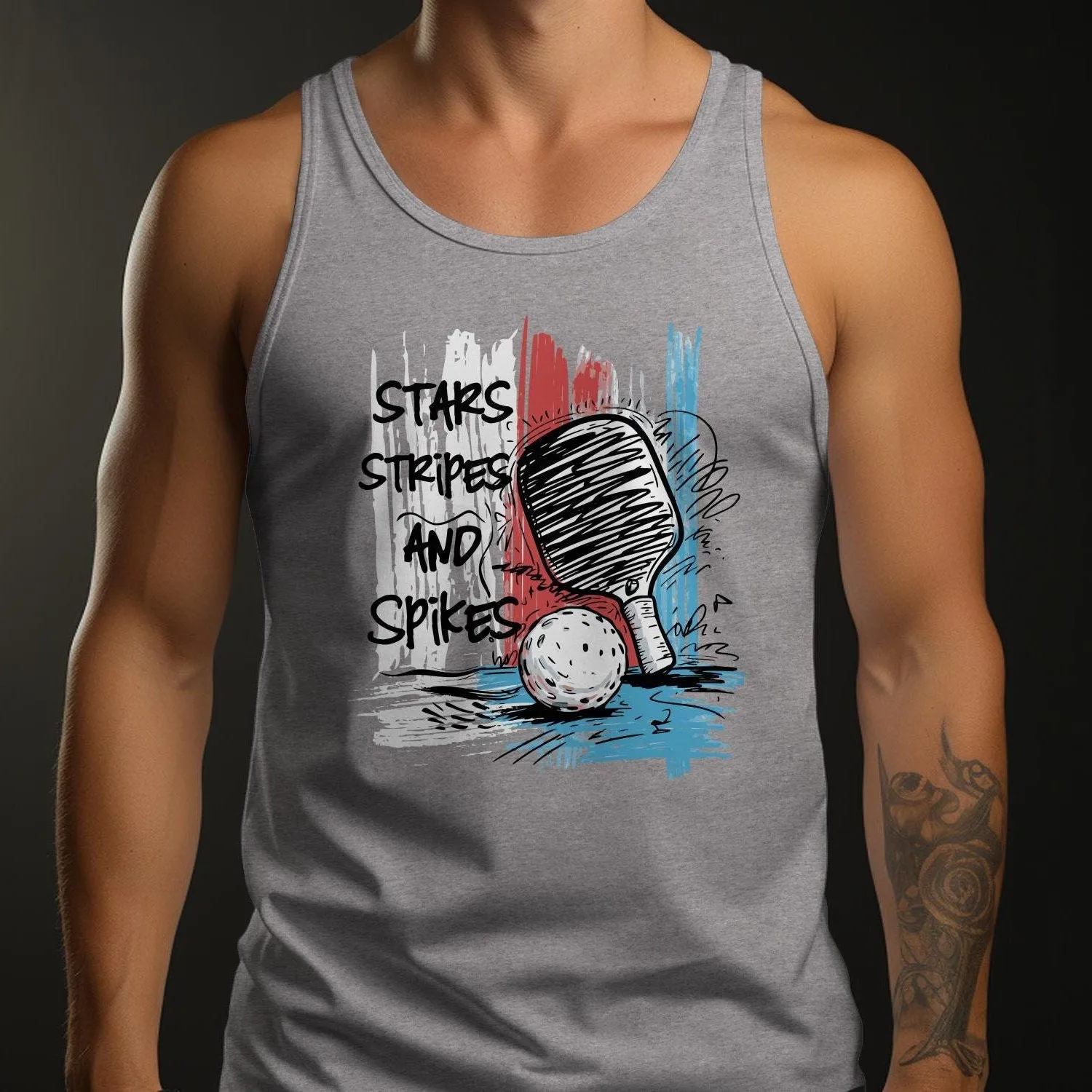 Stars Stripes and Spikes T-Shirt, Fun Patriotic Table Tennis Shirt, Retro Ping Pong Graphic Tee, Cool Sports Tank Top