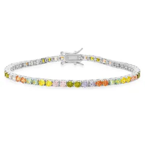 Sterling Silver 7.25" Multi-color CZ Tennis Bracelet