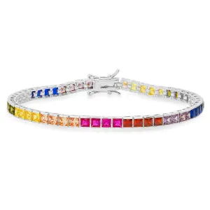 Sterling Silver 7.25" Multi-color Princess-cut CZ Tennis Bracelet