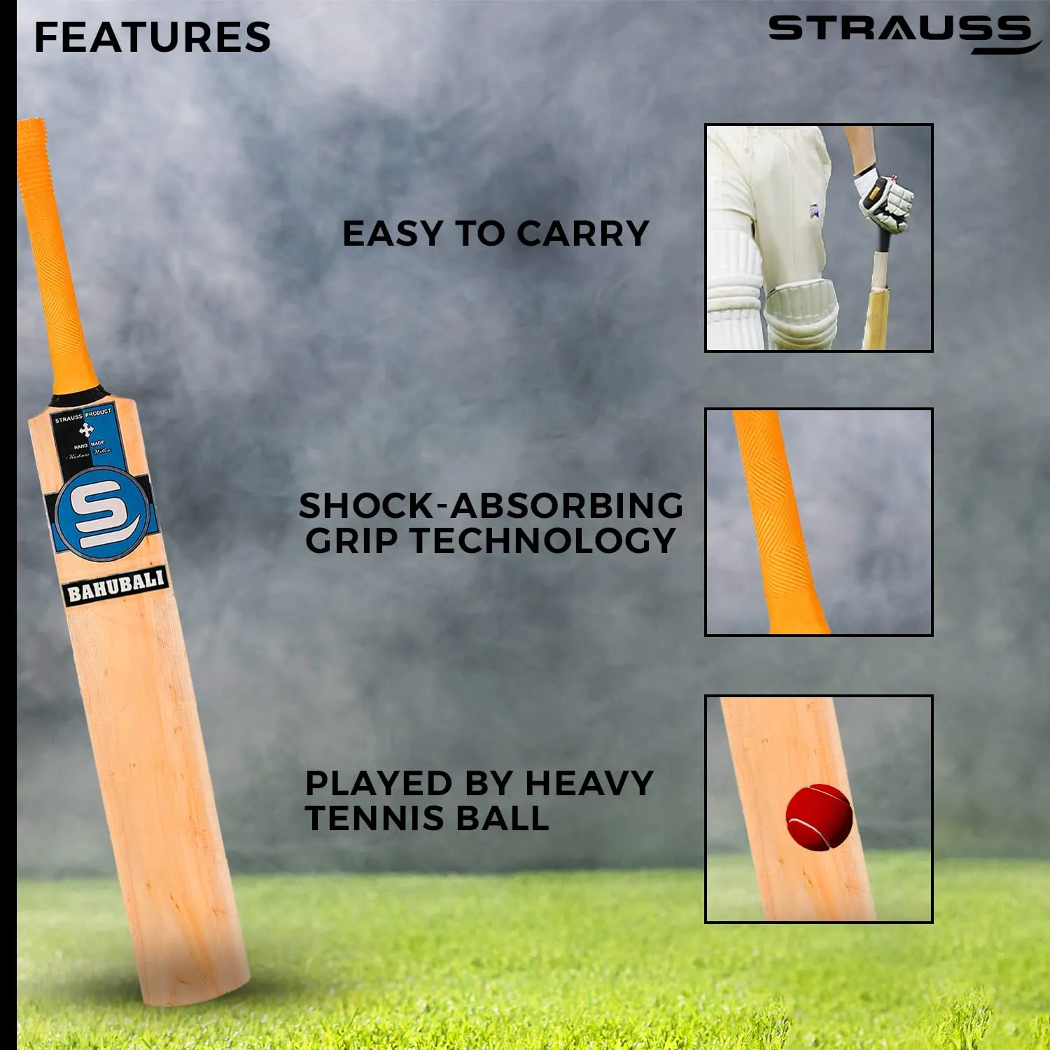 Strauss Cricket Bat | Edition: Bahubali | Kashmir Willow | Full Size | Double Blade | Tennis Cricket Bat