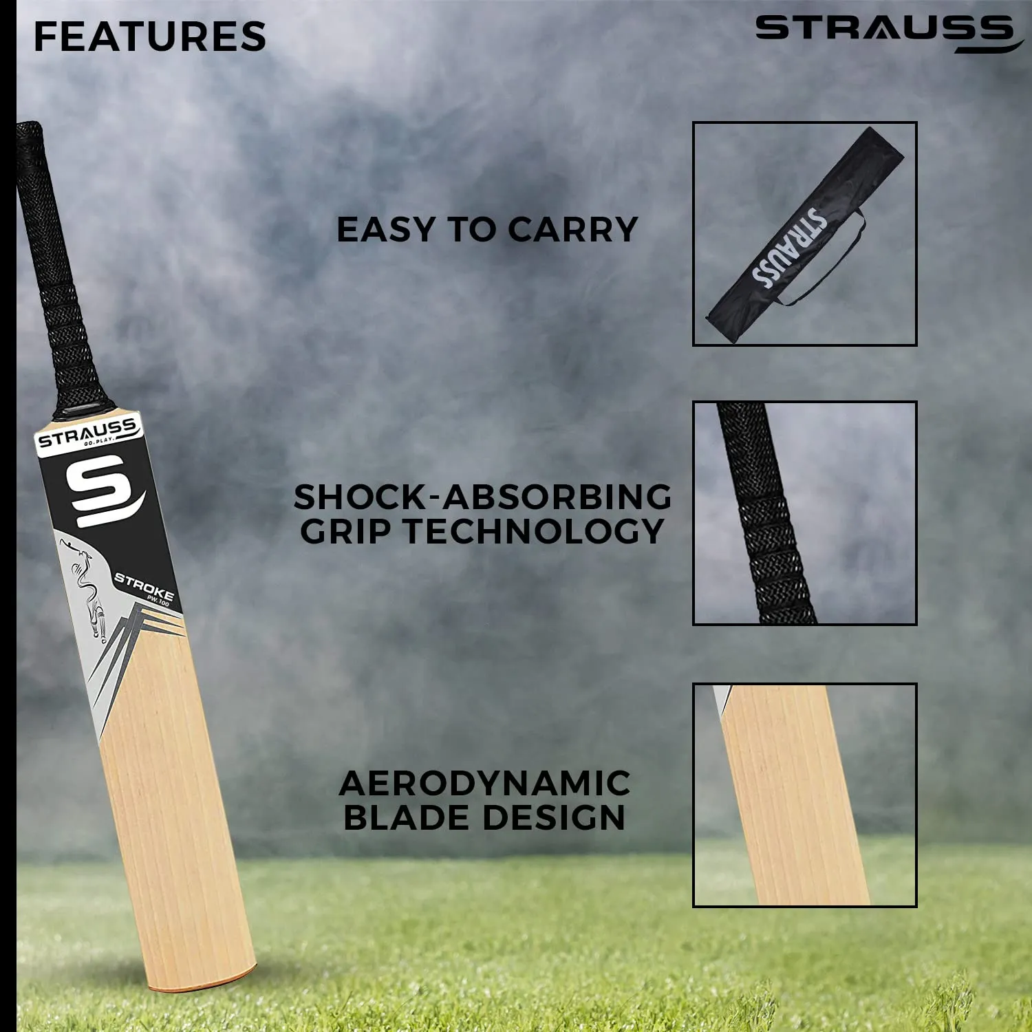 Strauss Cricket Bat | Edition: PW-100 | Popular Willow | Size: 5 | Color: Beige | 1 Bat   1 Ball [Combo] | Tennis Cricket Bat | for Boys