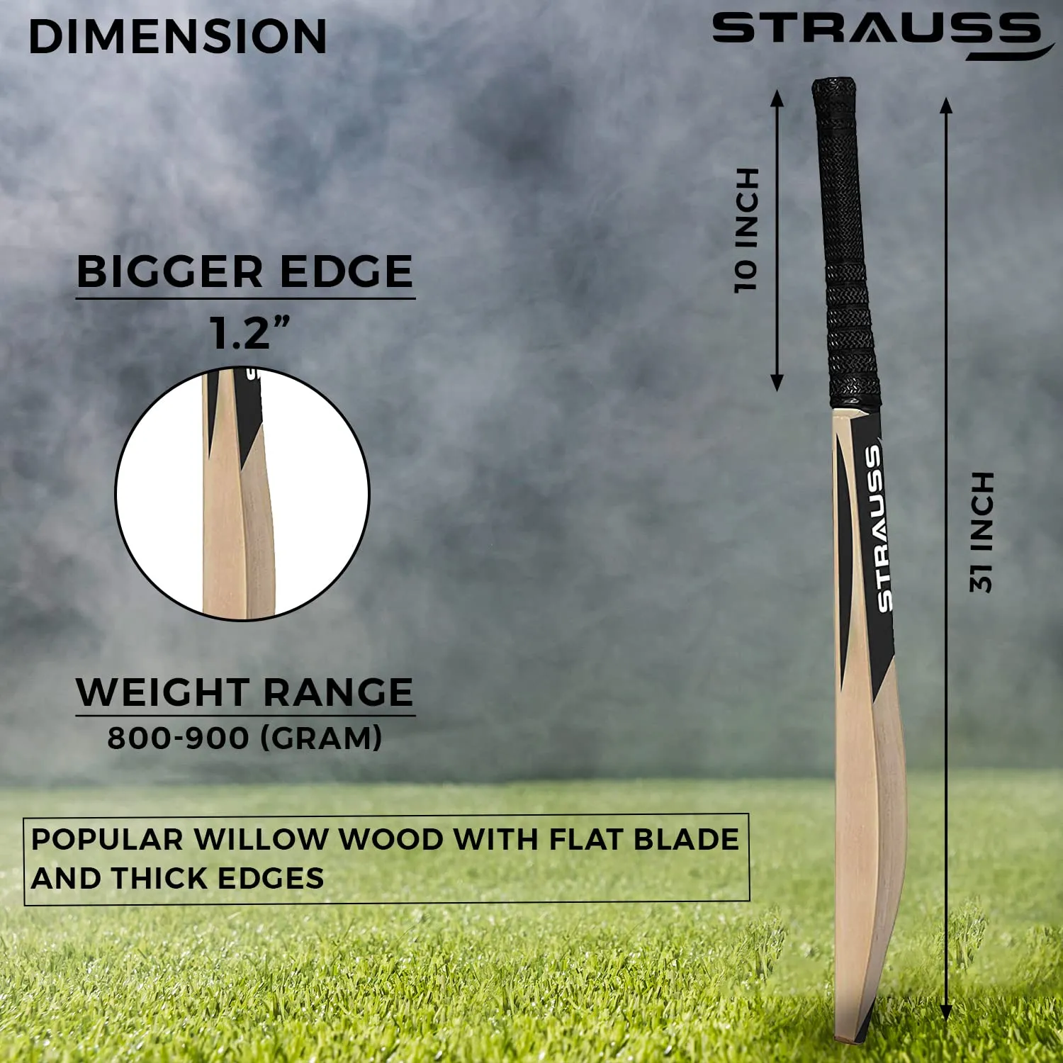 Strauss Cricket Bat | Edition: PW-100 | Popular Willow | Size: 5 | Color: Beige | 1 Bat   1 Ball [Combo] | Tennis Cricket Bat | for Boys