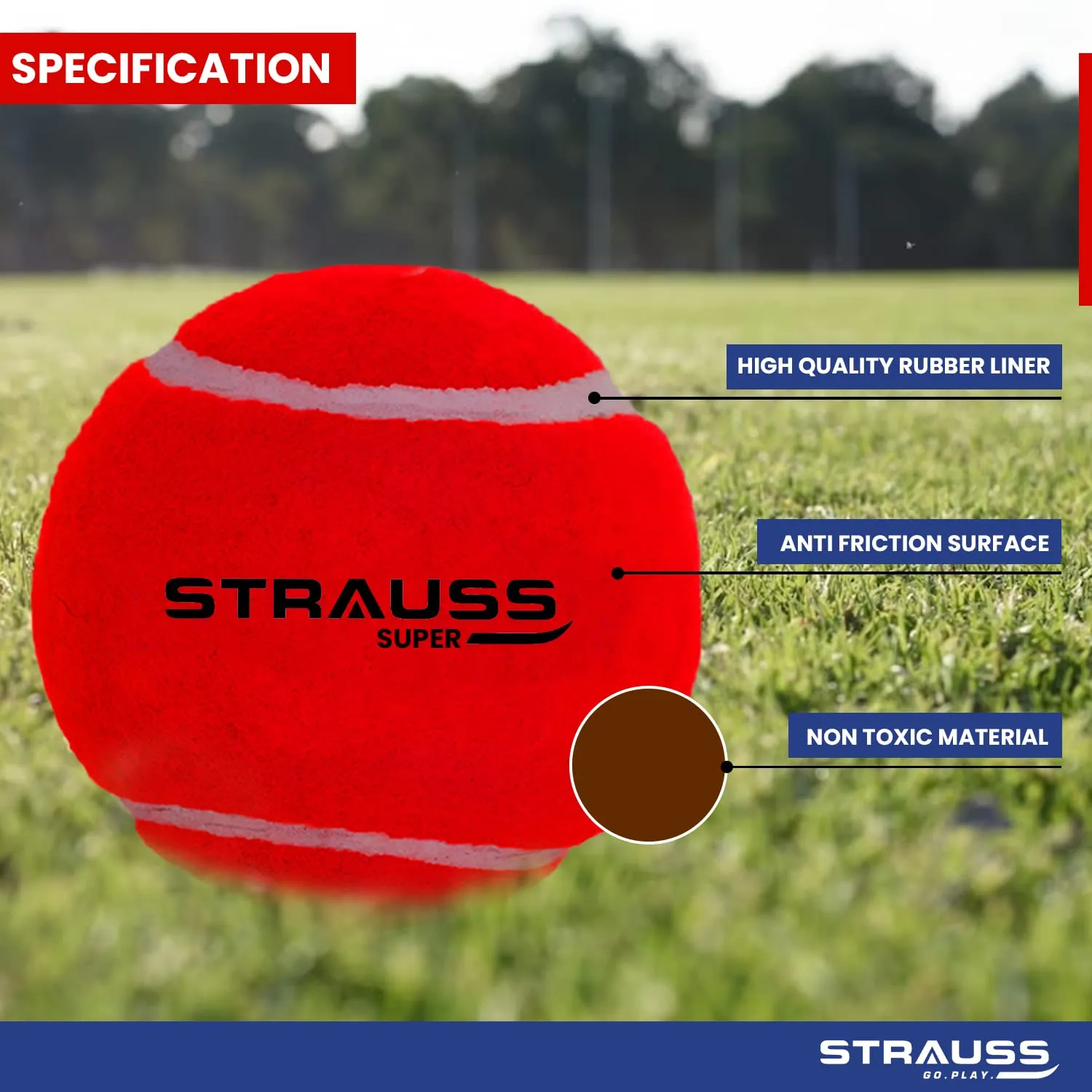 STRAUSS Cricket Tennis Balls | Mid Weight (Hard) | Pack of 6 | Color: Red | for Street, Lawn, Park, Beach & Gully Cricket | Premium Rubber Tennis Balls | for All Age Groups | Tennis Cricket Ball