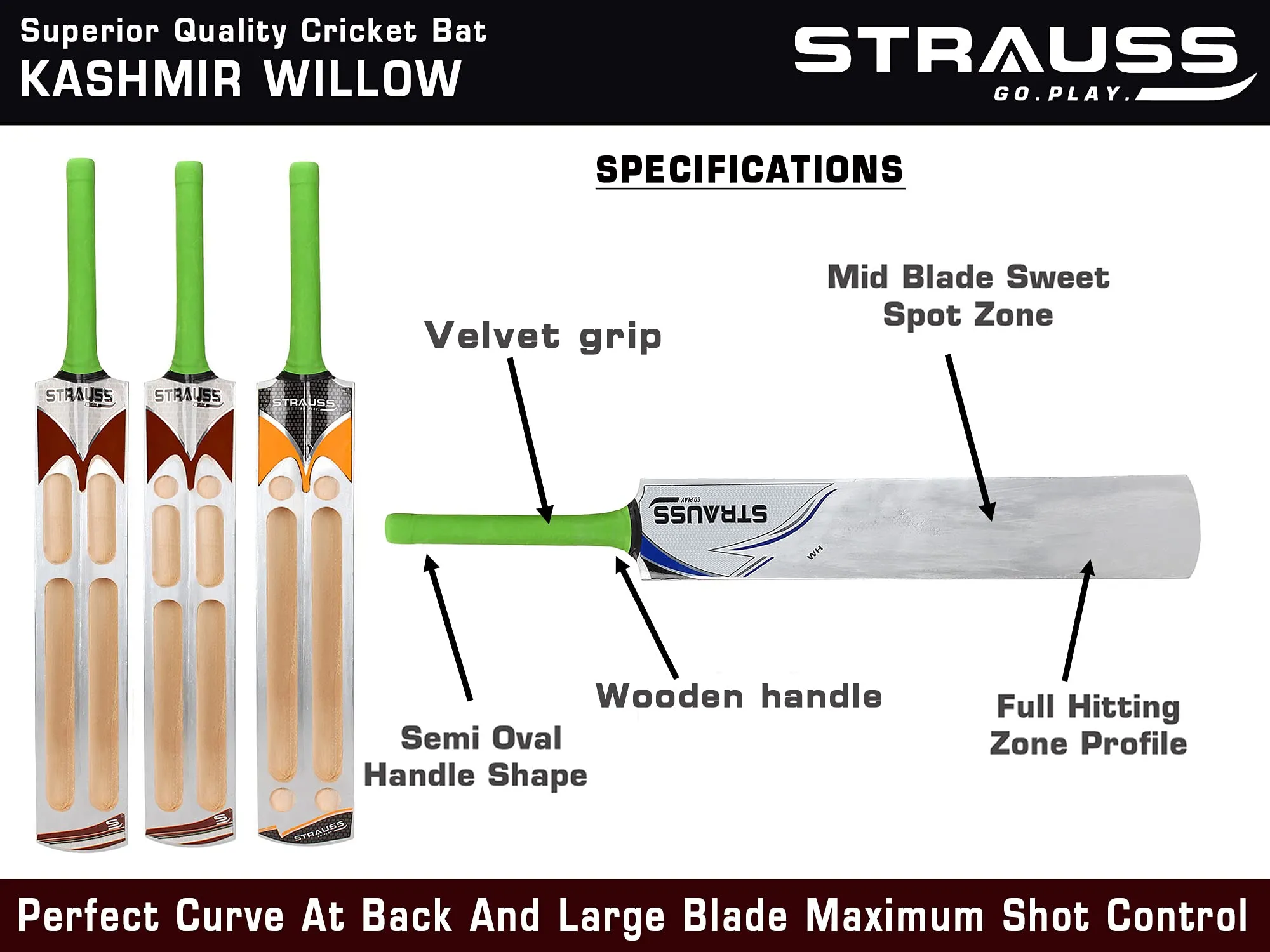 Strauss Scoop Tennis Cricket Bat | Edition: Blaster | Full Size | Kashmir Willow | Color: Silver | Lightweight | Tennis Ball Cricket Bat