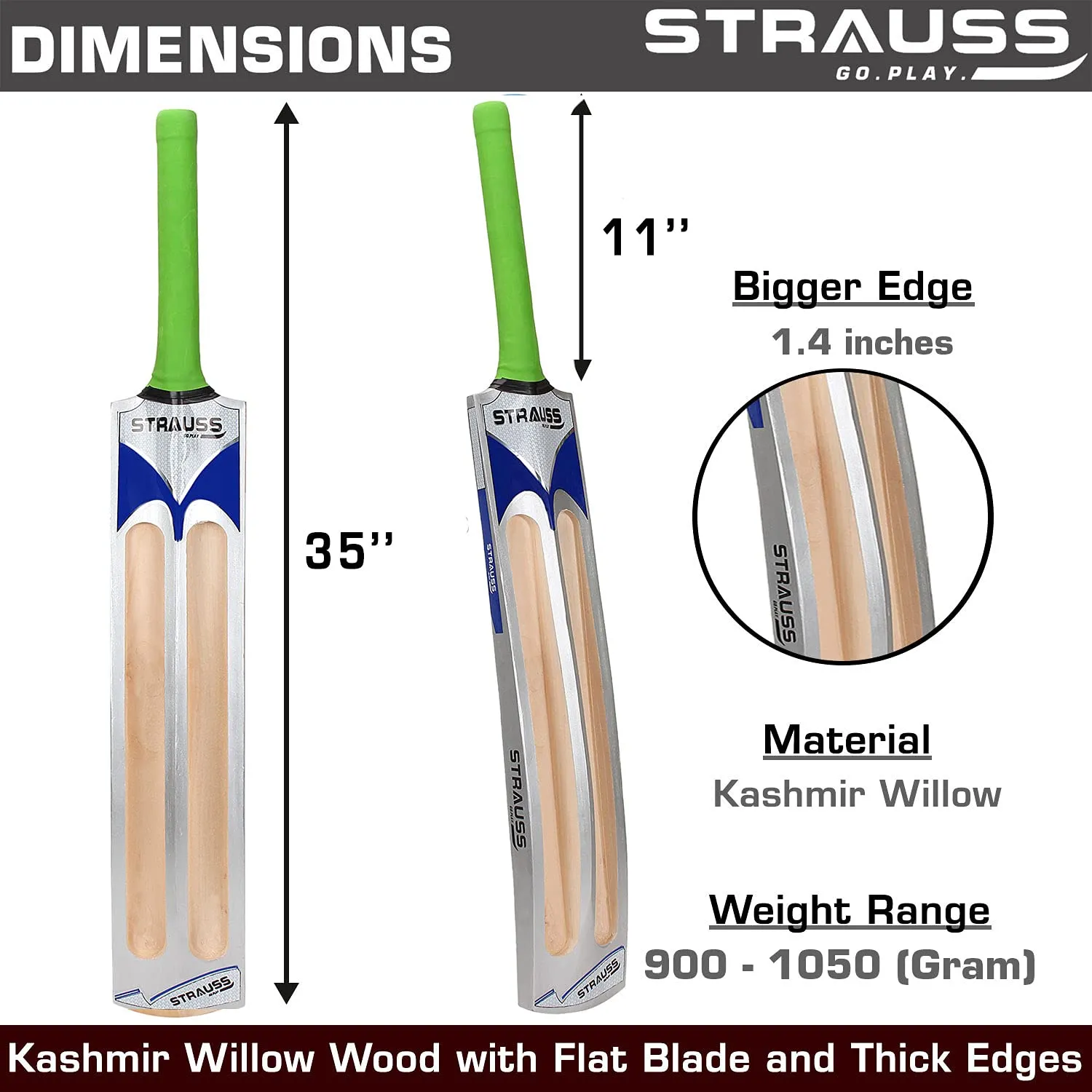 Strauss Scoop Tennis Cricket Bat | Edition: Blaster | Full Size | Kashmir Willow | Color: Silver | Lightweight | Tennis Ball Cricket Bat