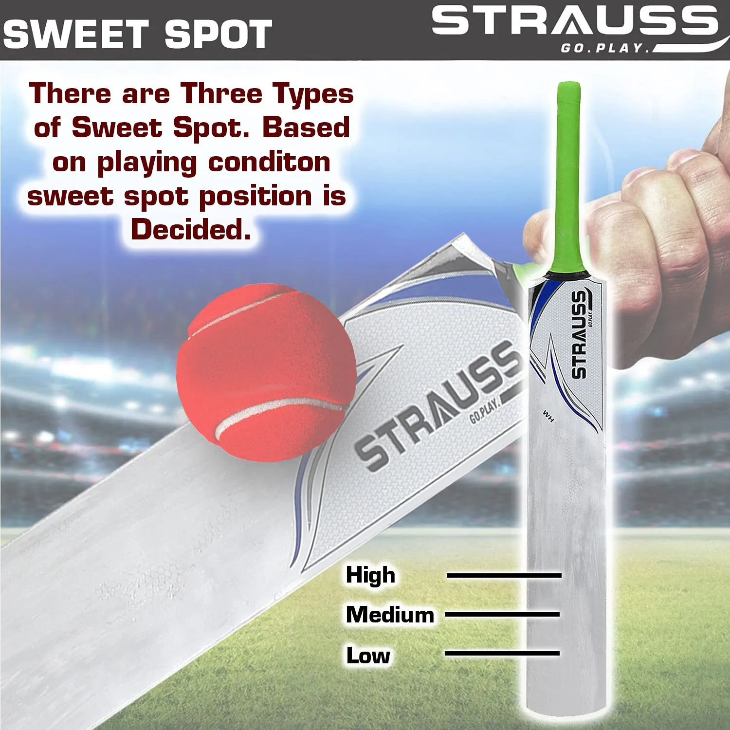 Strauss Scoop Tennis Cricket Bat | Edition: Blaster | Full Size | Kashmir Willow | Color: Silver | Lightweight | Tennis Ball Cricket Bat