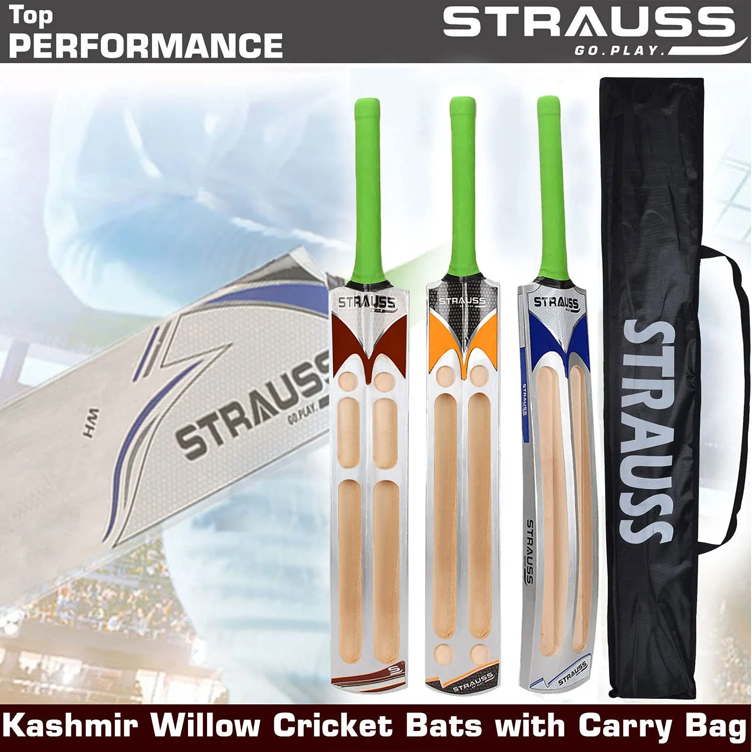 Strauss Scoop Tennis Cricket Bat | Edition: Blaster | Full Size | Kashmir Willow | Color: Silver | Lightweight | Tennis Ball Cricket Bat