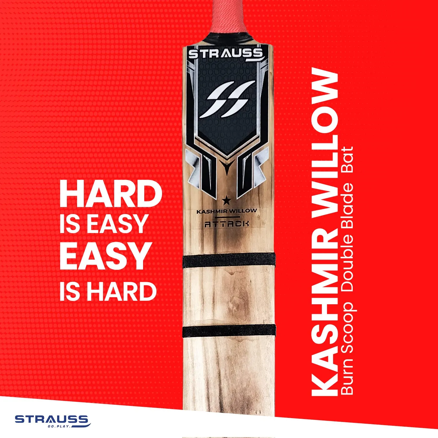 Strauss Scoop Tennis Cricket Bat | Edition: Burn Bat | Kashmir Willow | Short Handle Size | Tennis & Synthetic Ball Cricket Bat