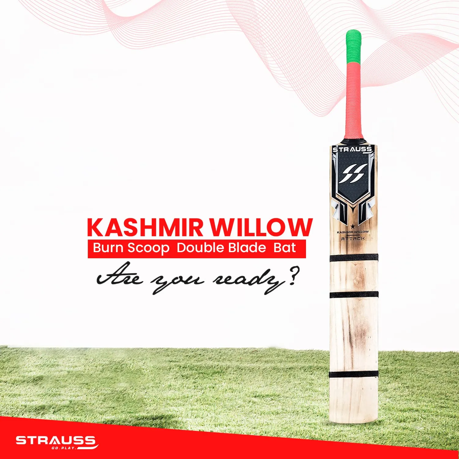 Strauss Scoop Tennis Cricket Bat | Edition: Burn Bat | Kashmir Willow | Short Handle Size | Tennis & Synthetic Ball Cricket Bat