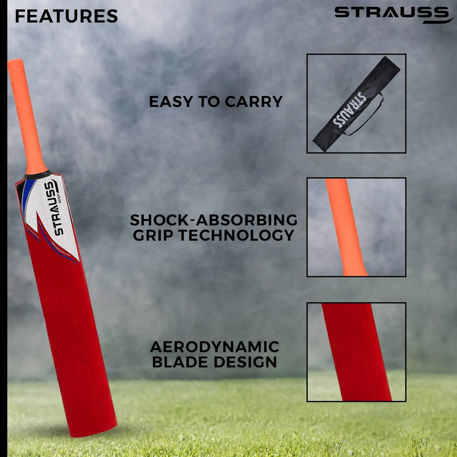 Strauss Scoop Tennis Cricket Bat | Edition: Knockout | Full Size | Kashmir Willow | Color: Red | Lightweight | Tennis Ball Cricket Bat