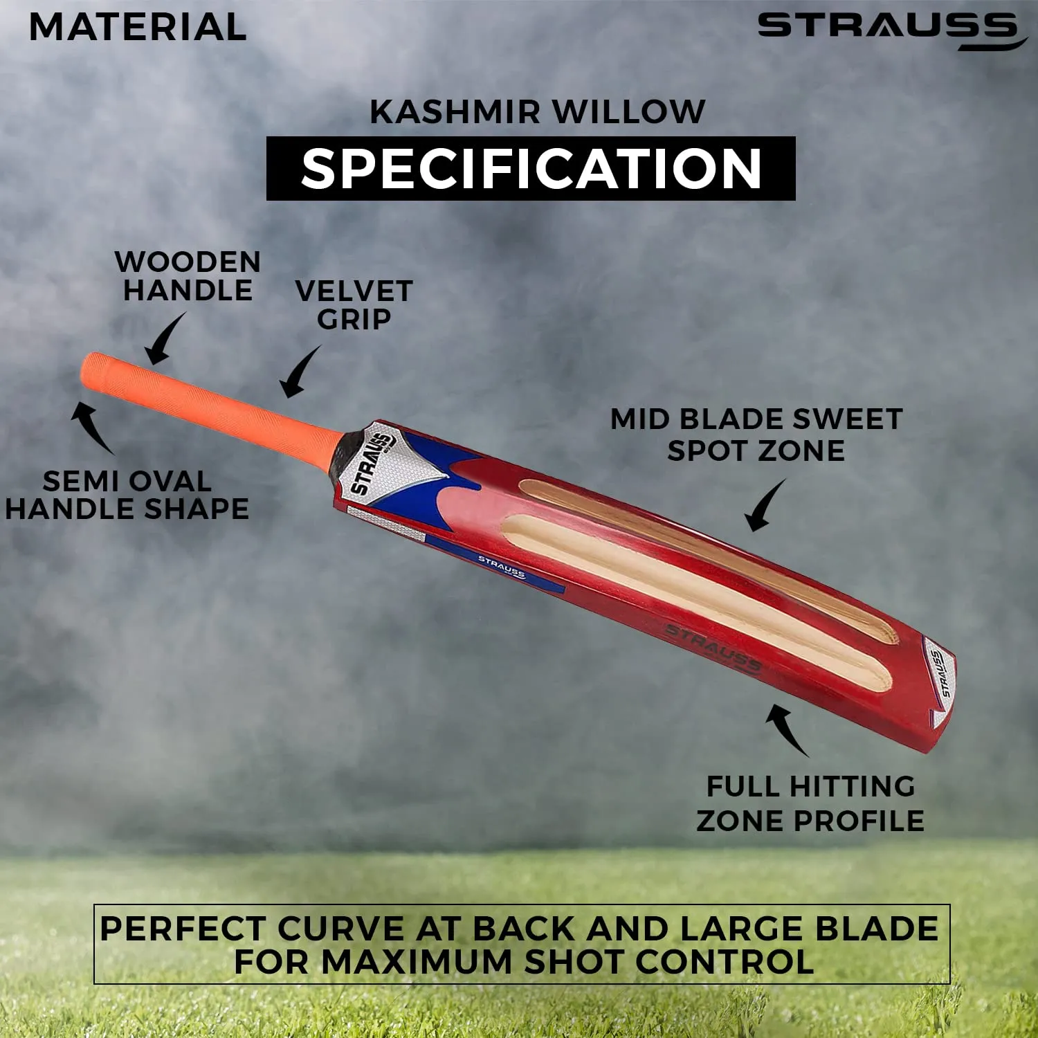 Strauss Scoop Tennis Cricket Bat | Edition: Knockout | Full Size | Kashmir Willow | Color: Red | Lightweight | Tennis Ball Cricket Bat