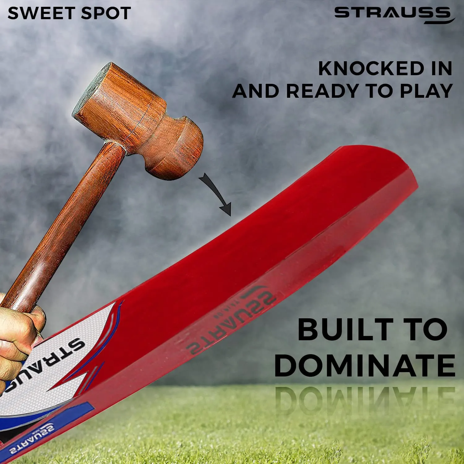 Strauss Scoop Tennis Cricket Bat | Edition: Knockout | Full Size | Kashmir Willow | Color: Red | Lightweight | Tennis Ball Cricket Bat