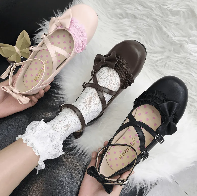 Sweet Lolita Bow Cross Strap Shoes SD00367