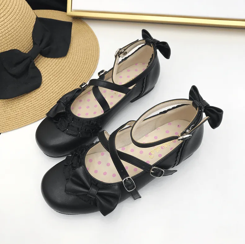 Sweet Lolita Bow Cross Strap Shoes SD00367