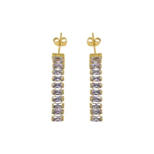 Tarnish Resistant 14k Gold Plated Baguette Tennis Drop Earrings