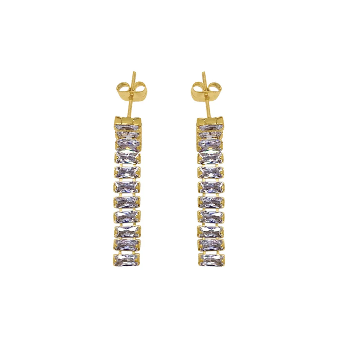 Tarnish Resistant 14k Gold Plated Baguette Tennis Drop Earrings