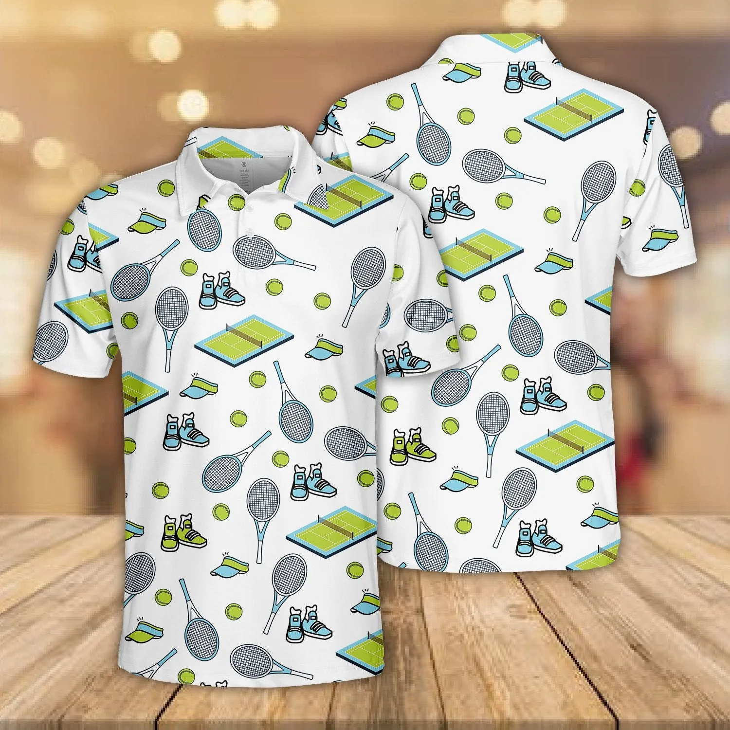 Tennis Icon Pattern 3D Polo Shirt For Men, Cool Polo for Tennis Lovers