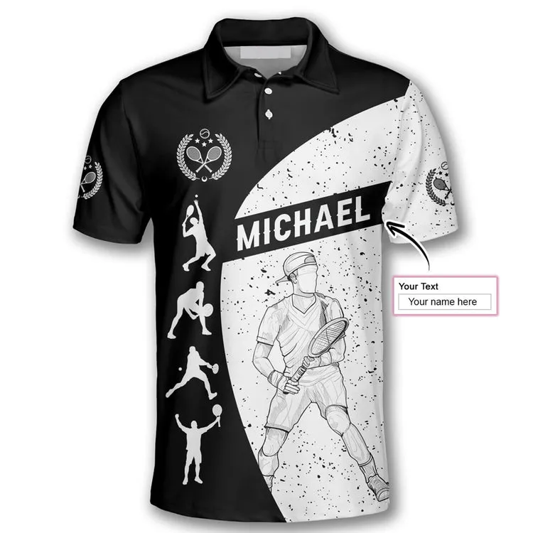 Tennis Silhouettes Black White Version Customized Name All Over Printed Polo Shirt