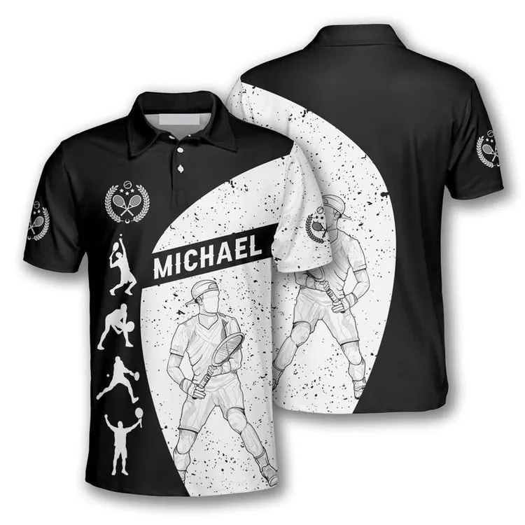 Tennis Silhouettes Black White Version Customized Name All Over Printed Polo Shirt