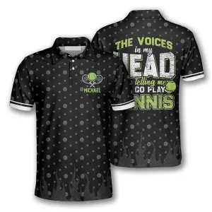 Tennis The Voices In My Head Customized Name All Over Printed Polo Shirt, Idea Gift for Tennis Players