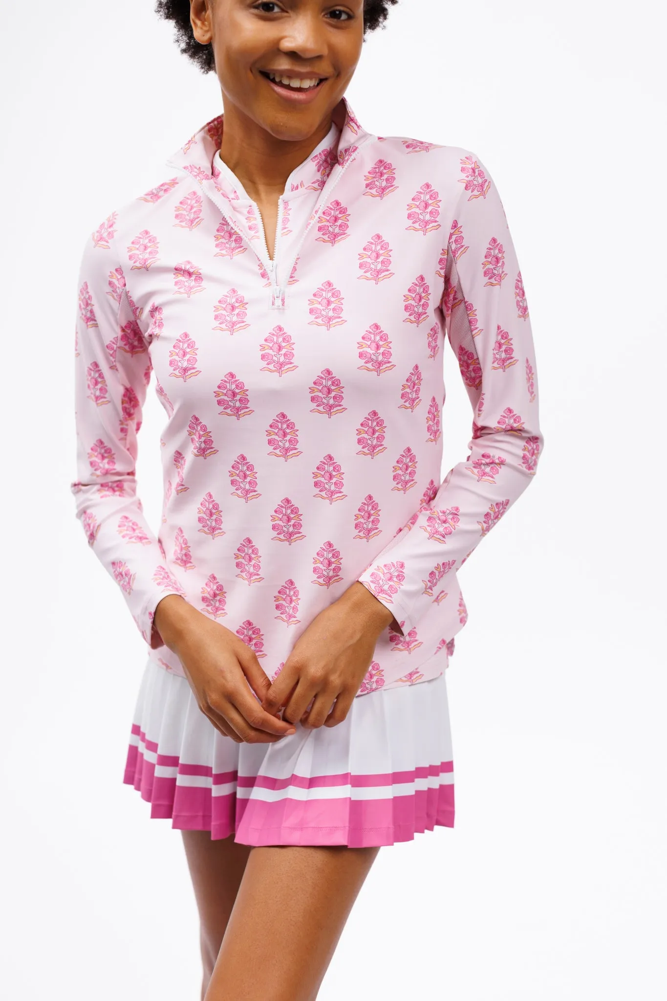 The Ava 1/4 Zip - Pinkberry Block