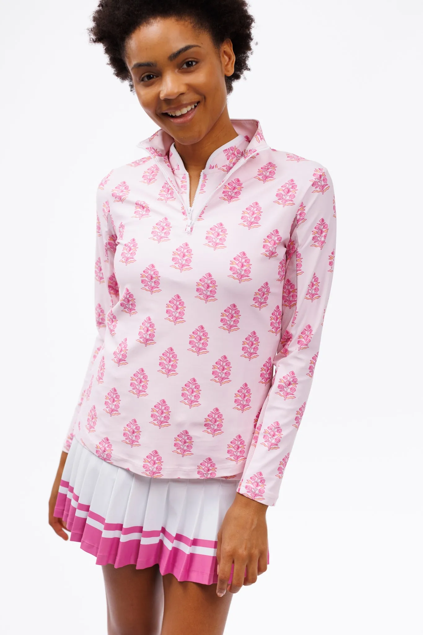 The Ava 1/4 Zip - Pinkberry Block