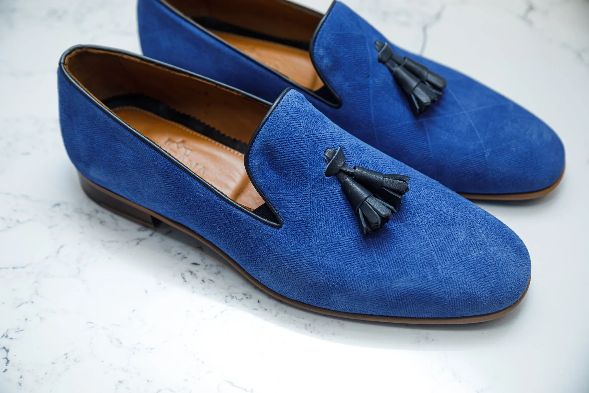 The Diamanté Suede Loafers - Royal Blue