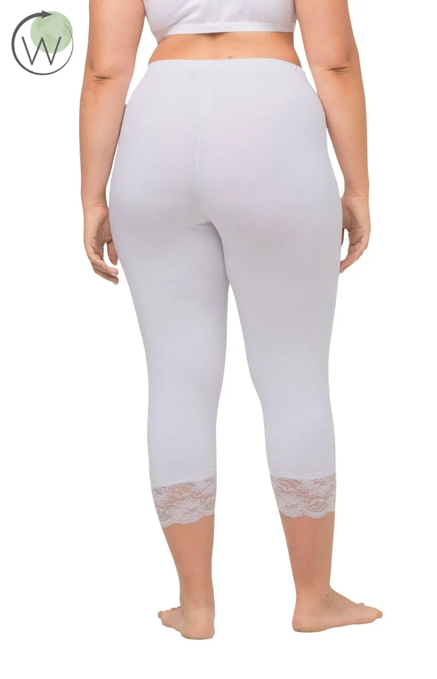 Ulla Popken Lace Trim Leggings in White