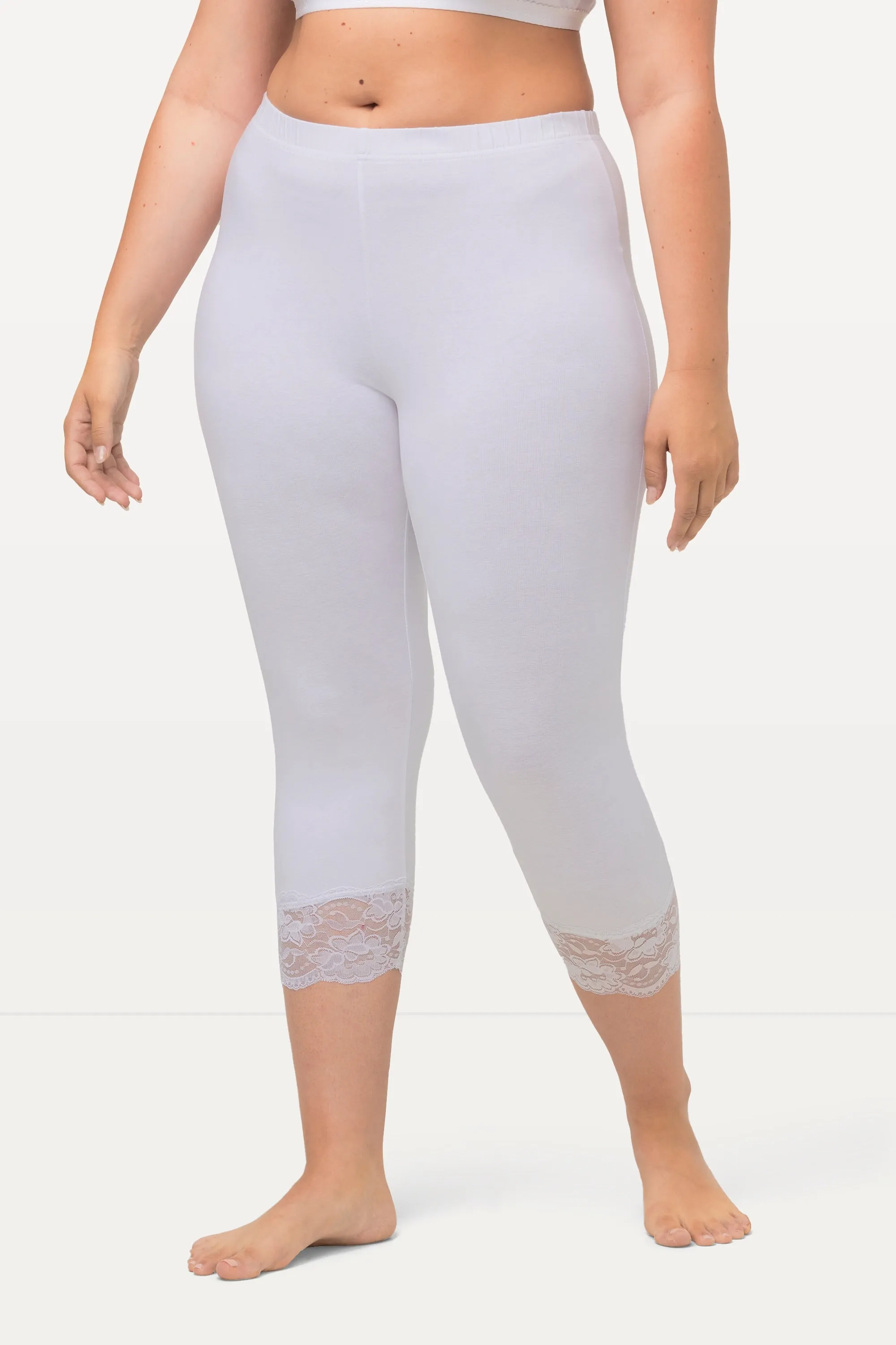 Ulla Popken Lace Trim Leggings in White