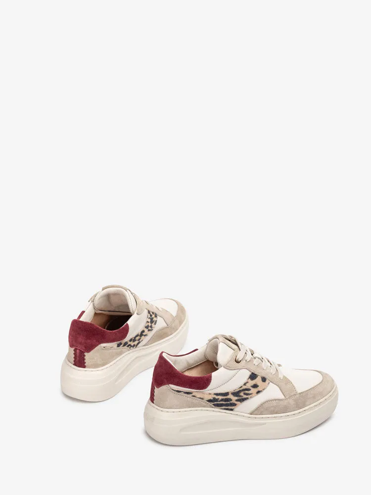 Unisa Five Trainers Off White with Leopard Print Detail