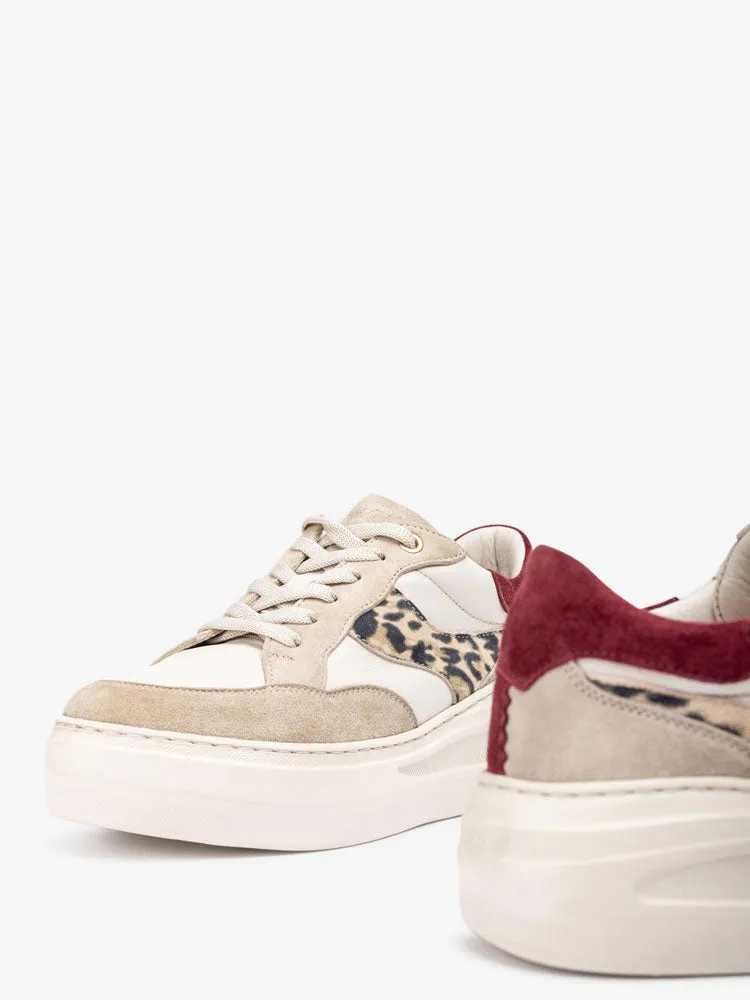 Unisa Five Trainers Off White with Leopard Print Detail