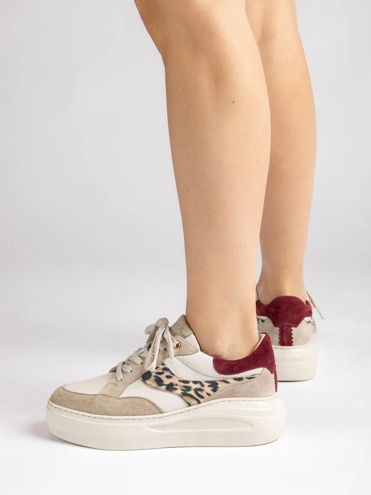 Unisa Five Trainers Off White with Leopard Print Detail